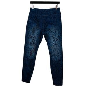 NEW! Hue Animal Print Jeggings Med Wash Blue Black - M